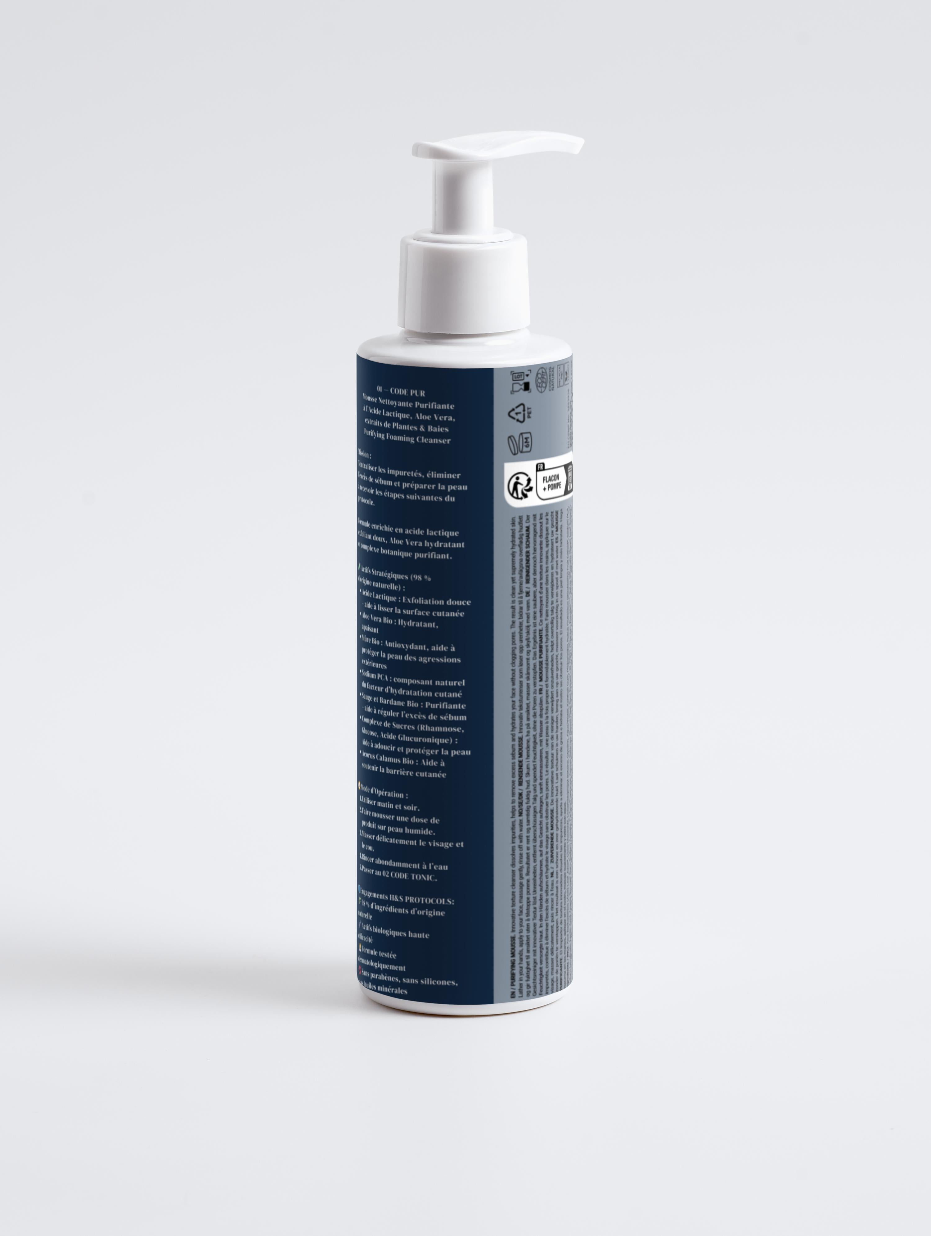 01 CODE PUR - Mousse Nettoyante Purifiante Visage Homme